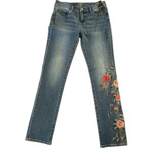 Soho Women Straight Leg Blue Jeans Floral Embroidery Cottagecore Boho Chic SZ 6